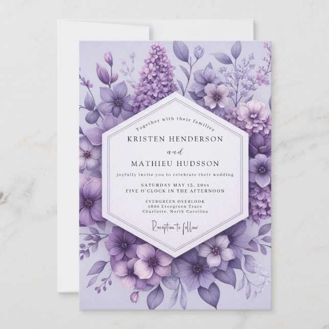 Invitación Boda Floración del Bosque de Lavanda (Anverso)