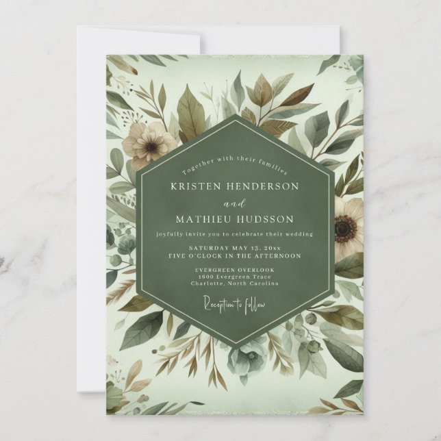 Invitación Boda Floración del Bosque Salvia (Anverso)