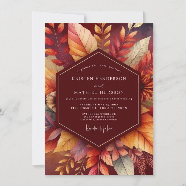 Invitación Boda Floración Otoñal Borgoña (Anverso)