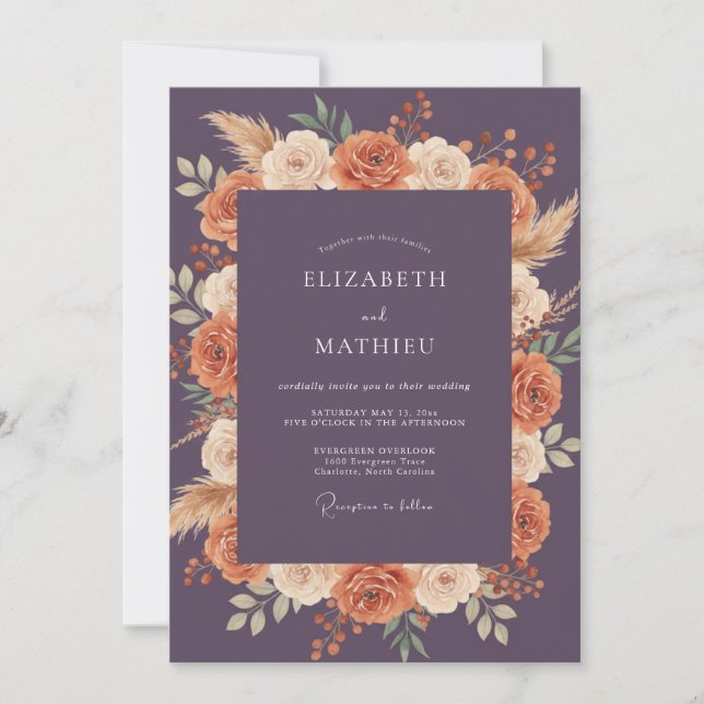 Invitación Boda Floración Otoñal Ciruela (Anverso)