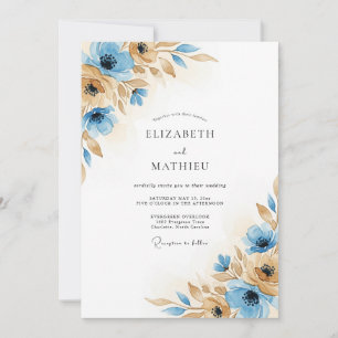 Invitación Boda Floración Otoño Marrón Azul