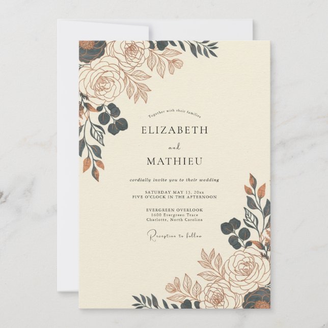 Invitación Boda Floración Otoño Ocre (Anverso)