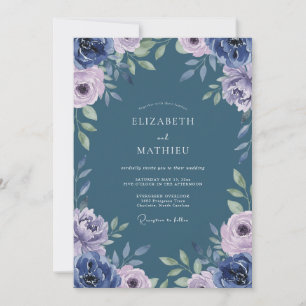 Invitación Boda Floración Púrpura Acero