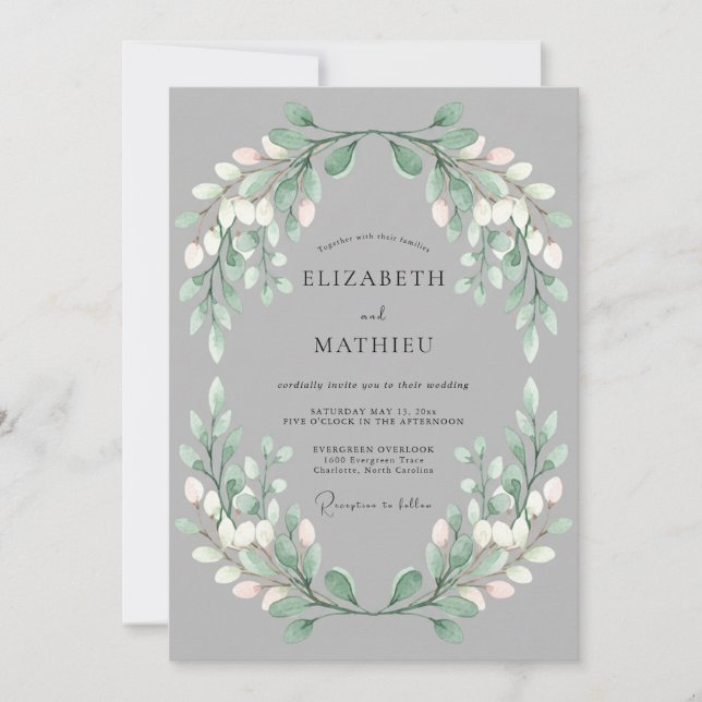Invitación Boda Floración Verde Salvia (Anverso)