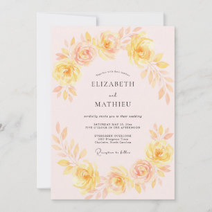 Invitación Boda Floral Abrazo de Rubor Amarillo