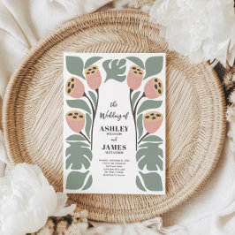 Invitación Boda floral abstracta estilizada de salvia y rubor