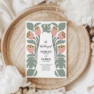 Invitación Boda floral abstracta estilizada de salvia y rubor