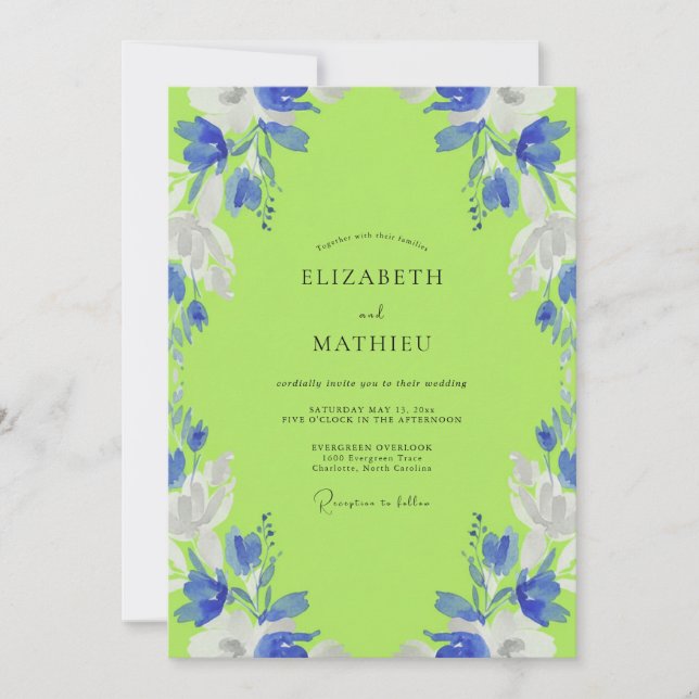 Invitación Boda Floral Abstracta Verde Lima (Anverso)