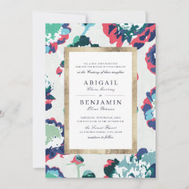 Invitación Boda floral abstracto de oro verde clásico moderno