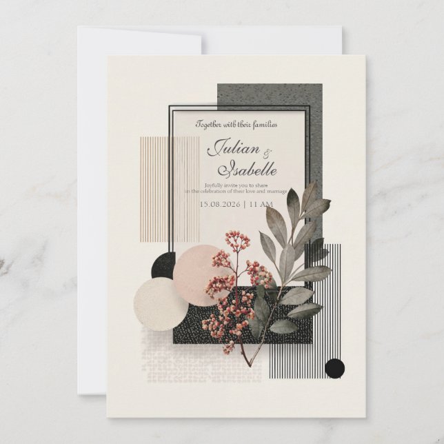 Invitación Boda floral abstracto moderno (Anverso)