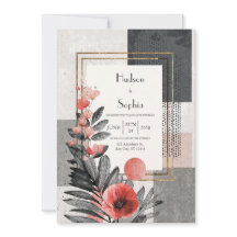 Boda floral abstrato de coral y carbón vegetal