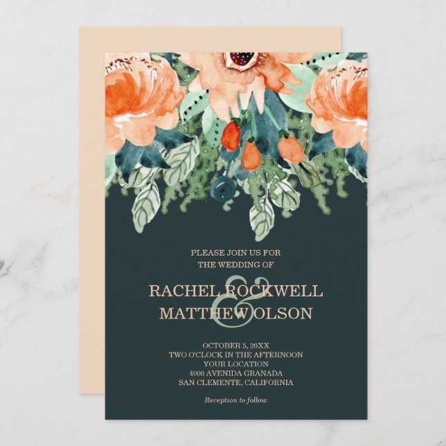 Invitación Boda floral acuarela (Anverso / Reverso)