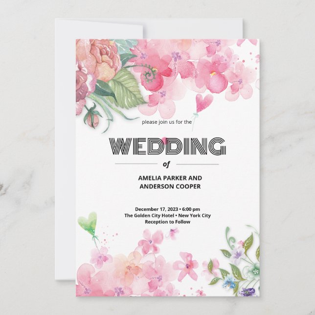 Invitación Boda floral acuarela (Anverso)