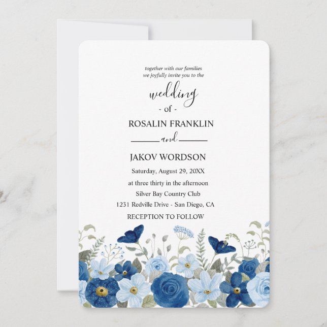 Invitación boda floral acuarela (Anverso)