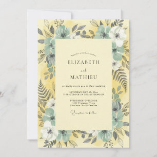 Invitación Boda floral acuarela azul canario