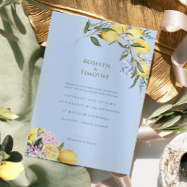Invitación Boda floral acuarela azul cítrico pastel