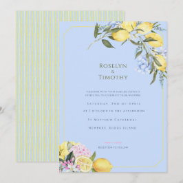 Invitación Boda floral acuarela azul cítrico pastel