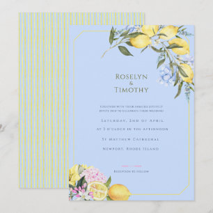 Invitación Boda floral acuarela azul cítrico pastel