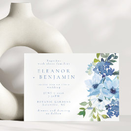 Invitación Boda Floral Acuarela Azul Claro Boho Chic