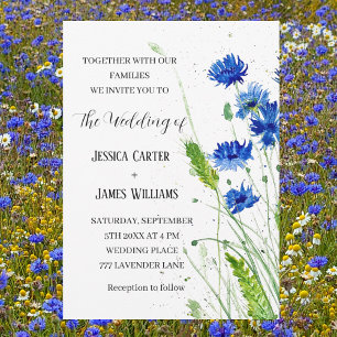 Invitación Boda floral acuarela azul de la Marina