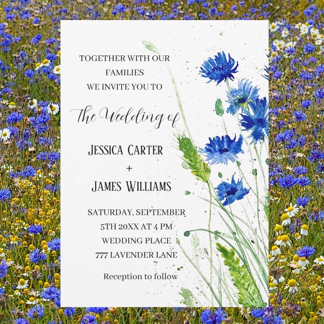 Invitación Boda floral acuarela azul de la Marina (Subido por el creador)