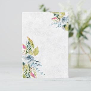 Invitación Boda floral acuarela azul en blanco