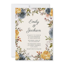 Boda floral acuarela azul marino amarillo lindo