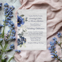 Boda floral acuarela azul marino gris plata