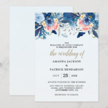 Boda floral acuarela azul marino rubor
