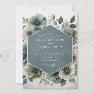 Invitación Boda Floral Acuarela Azul Pizarra