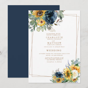 Invitación Boda floral acuarela azul y amarillo II