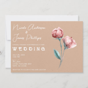 Invitación Boda floral acuarela beige melocotón