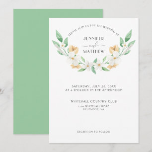 Invitación Boda floral acuarela blanca verde amarilla