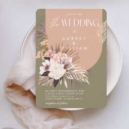 Invitación Boda Floral Acuarela Bohemio Chic Moderno