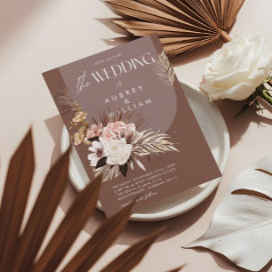 Invitación Boda Floral Acuarela Bohemio Chic Moderno