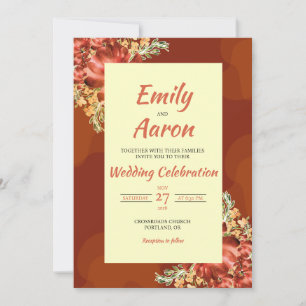 Invitación Boda Floral Acuarela Bohemio Otoño Marrón Oxidado