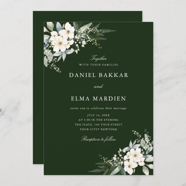 Invitación Boda floral acuarela boho de follaje elegante (Anverso / Reverso)