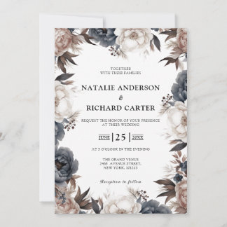 Invitación Boda floral acuarela boho polvorienta