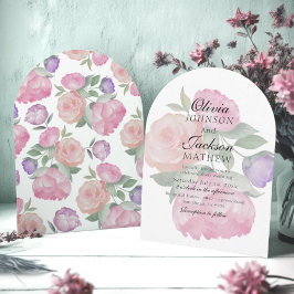 Invitación Boda floral acuarela boho rosa y púrpura