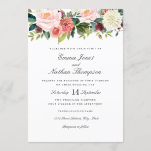 Invitación Boda floral acuarela botánica de primavera