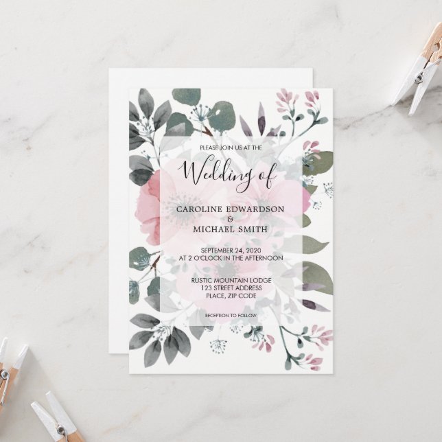 Invitación Boda floral acuarela botánica elegante rústica (Anverso/Reverso In Situ)