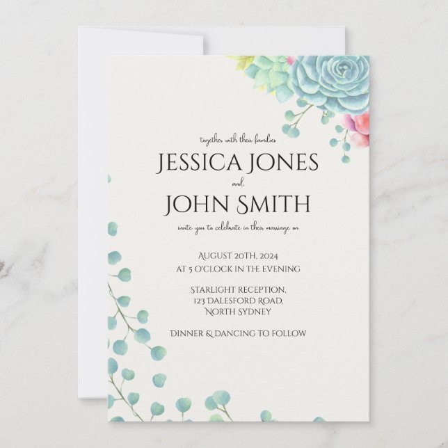 Invitación Boda floral acuarela botánica natural (Anverso)