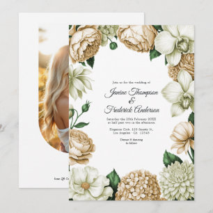 Invitación Boda floral acuarela Champagne & Marfil