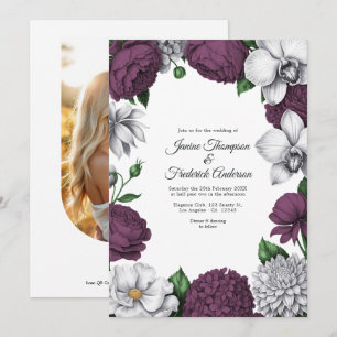 Invitación Boda floral acuarela ciruela y plata