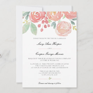 Invitación Boda floral acuarela coral rubor