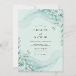 Invitación Boda floral acuarela de agua azul cielo