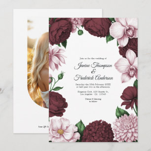 Invitación Boda floral acuarela de Borgoña y rubor