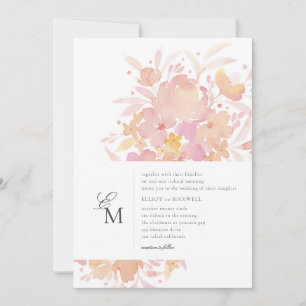 Invitación Boda floral acuarela de color rosa