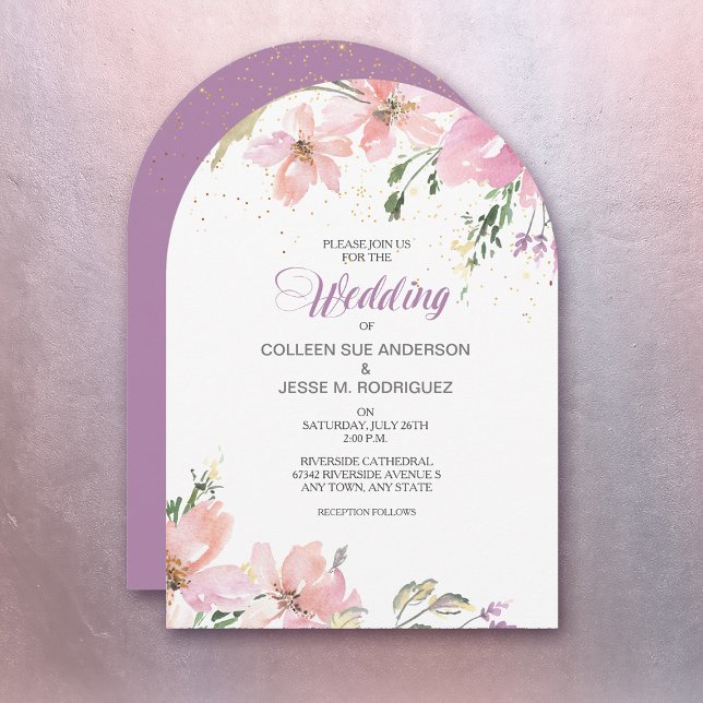 Invitación Boda floral acuarela de lavanda rosa (Subido por el creador)