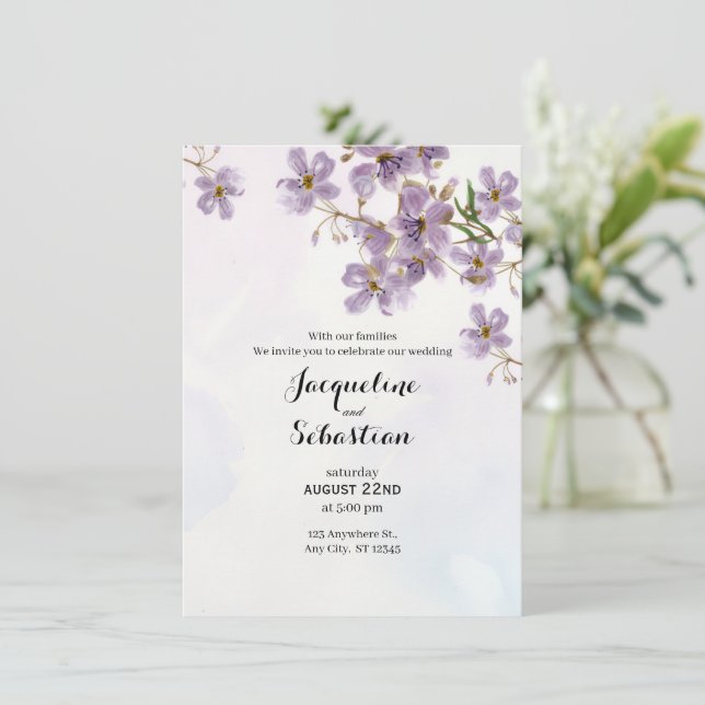 Invitación Boda floral acuarela de lila suave (Anverso de pie)